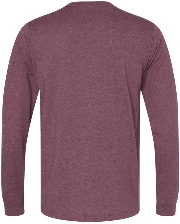 Am image of a Custom Bella and Canvas Heather CVC Long Sleeve T Shirts in Heather Maroon!