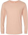 Am image of a Custom Bella and Canvas Heather CVC Long Sleeve T Shirts in Heather Peach!