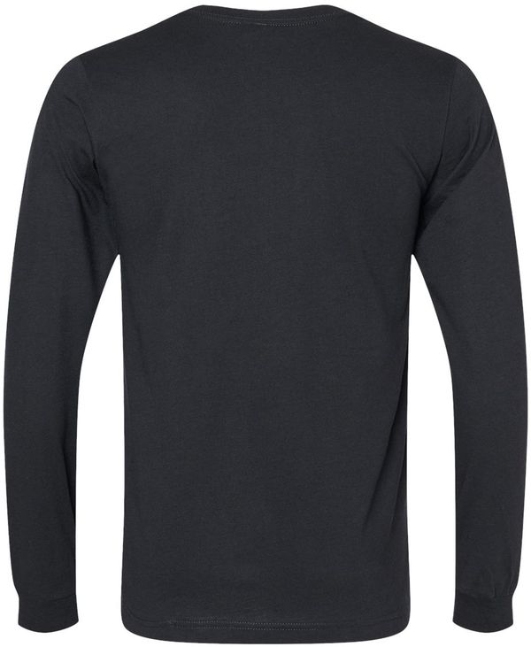 Am image of a Custom Bella and Canvas Heather CVC Long Sleeve T Shirts in Solid Black Blend!