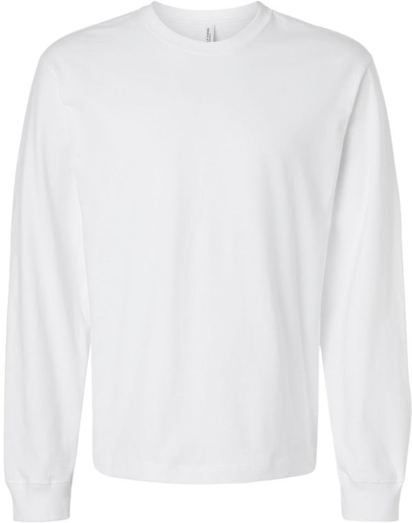 Am image of a Custom Bella and Canvas Heavyweight Long Sleeve Tee in White!
