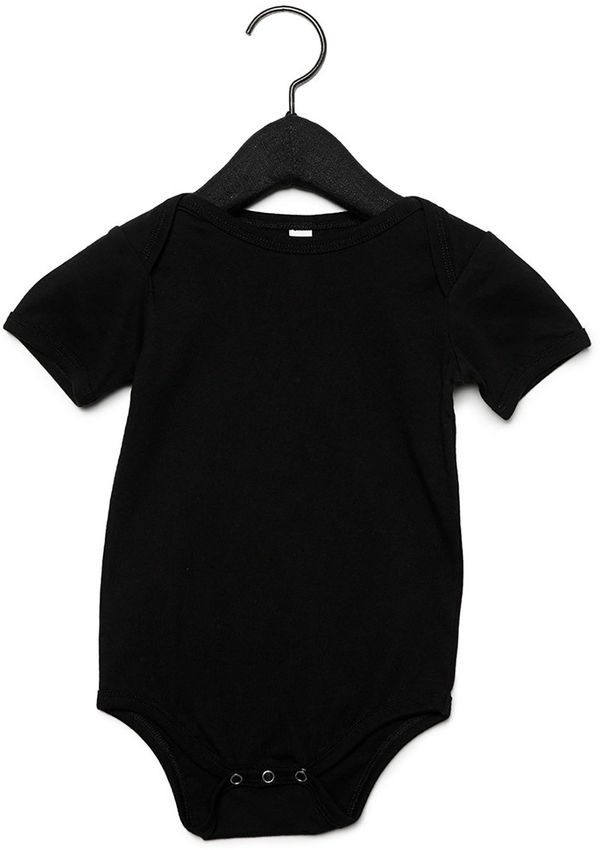 Am image of a Custom Bella and Canvas Infant Jersey Short Sleeve One Piece in Black!