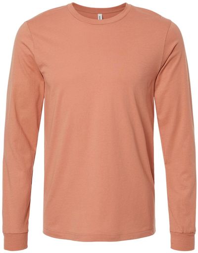 Am image of a Custom Bella and Canvas Jersey Long Sleeve T Shirt in Terracotta!
