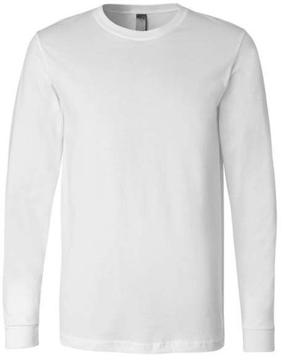 Am image of a Custom Bella and Canvas Jersey Long Sleeve T Shirt in White!