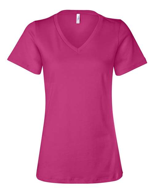 Bella and Canvas Ladies' Relaxed Jersey V Neck T Shirt in Berry