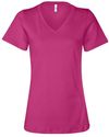 Am image of a Custom Bella and Canvas Ladies' Relaxed Jersey V Neck T Shirt in Berry!