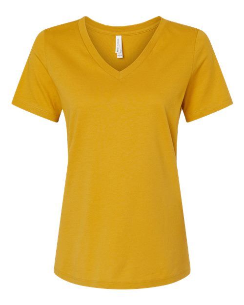 Bella and Canvas Ladies' Relaxed Jersey V Neck T Shirt in Mustard