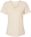 Am image of a Custom Bella and Canvas Ladies' Relaxed Jersey V Neck T Shirt in Natural!