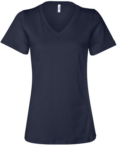 Am image of a Custom Bella and Canvas Ladies' Relaxed Jersey V Neck T Shirt in Navy!