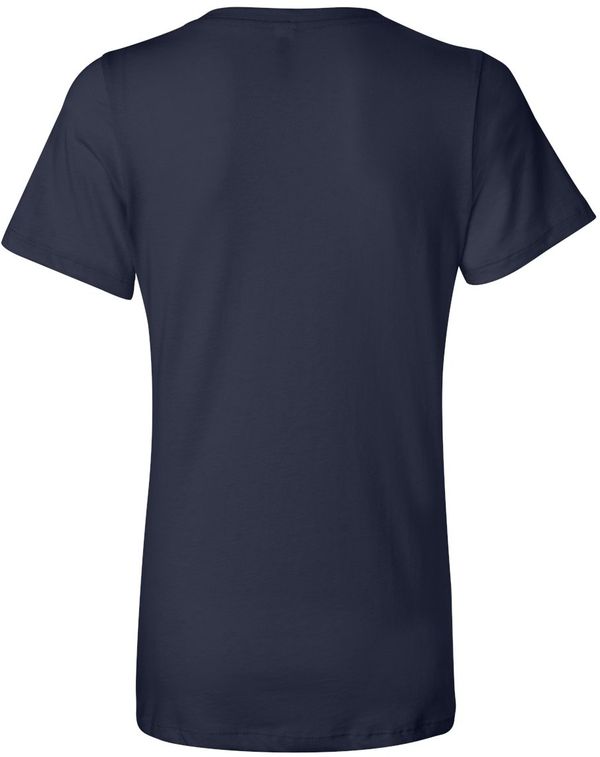Am image of a Custom Bella and Canvas Ladies' Relaxed Jersey V Neck T Shirt in Navy!