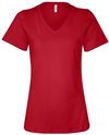 Am image of a Custom Bella and Canvas Ladies' Relaxed Jersey V Neck T Shirt in Red!