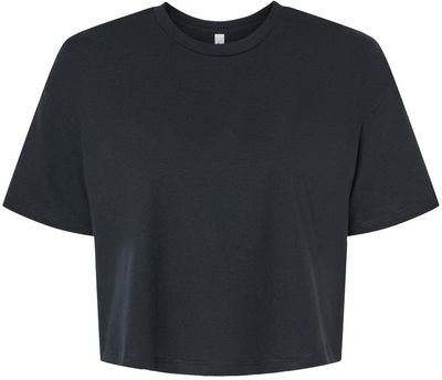 Am image of a Custom Bella and Canvas Ladies Jersey Cropped T Shirt in Black!