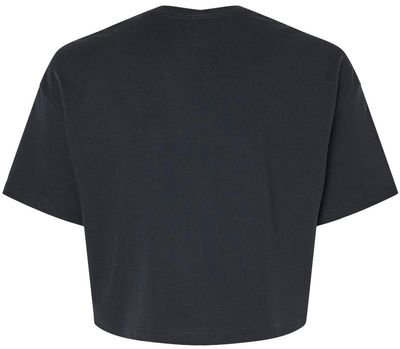 Am image of a Custom Bella and Canvas Ladies Jersey Cropped T Shirt in Black!