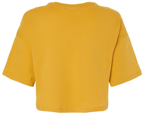 Am image of a Custom Bella and Canvas Ladies Jersey Cropped T Shirt in Mustard!