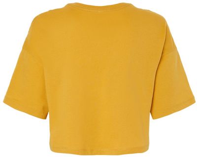Am image of a Custom Bella and Canvas Ladies Jersey Cropped T Shirt in Mustard!