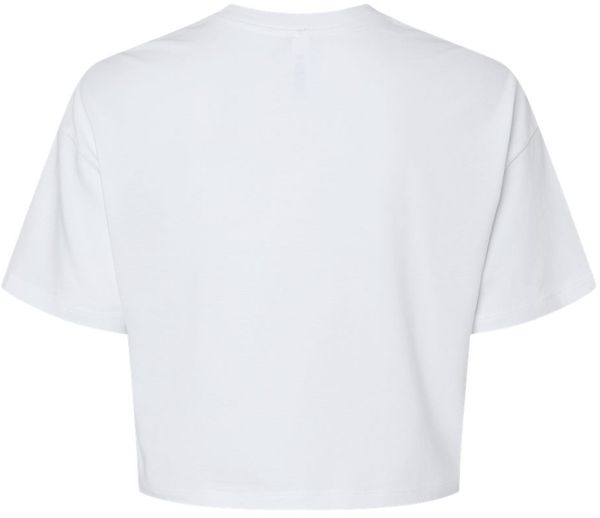 Am image of a Custom Bella and Canvas Ladies Jersey Cropped T Shirt in White!