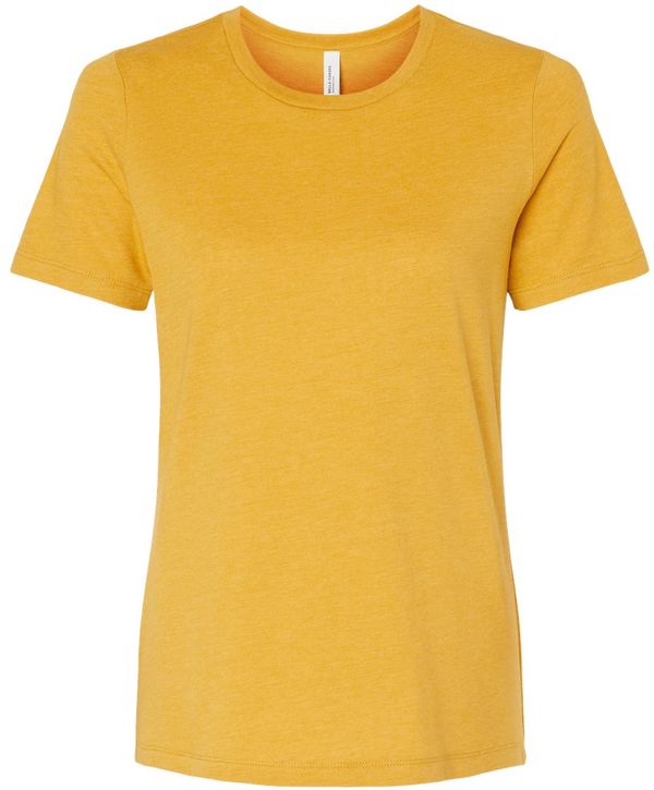 An image of a Custom Bella and Canvas Ladies Relaxed Fit Heather CVC T Shirt in Heather Mustard!