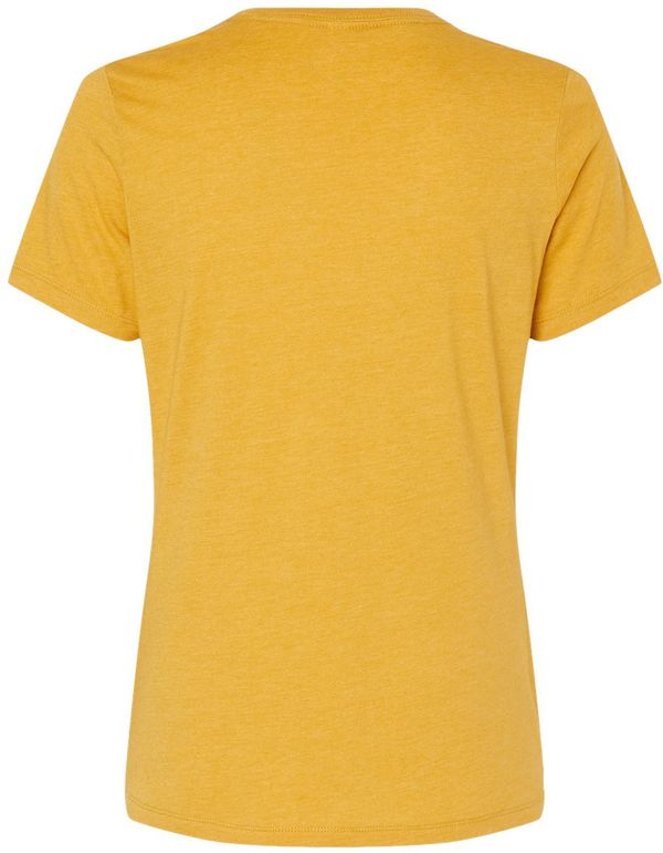 An image of a Custom Bella and Canvas Ladies Relaxed Fit Heather CVC T Shirt in Heather Mustard!