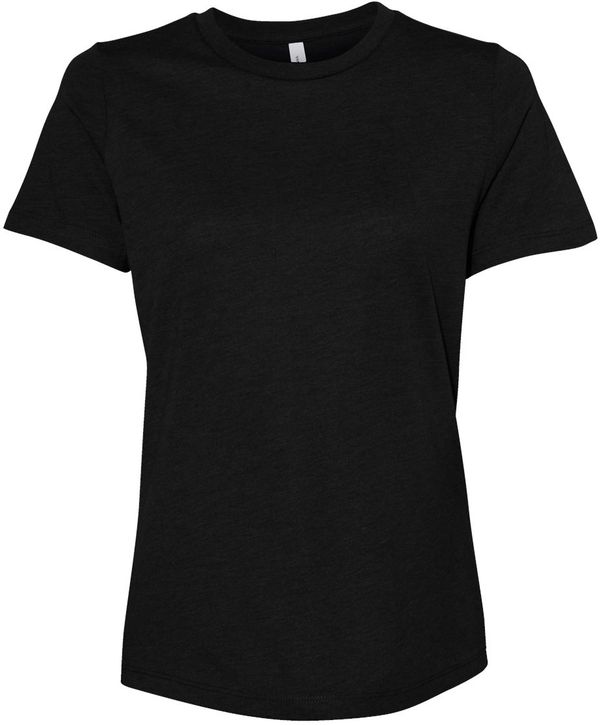 Am image of a Custom Bella and Canvas Ladies Relaxed Fit Heather CVC T Shirt in Solid Black Blend!