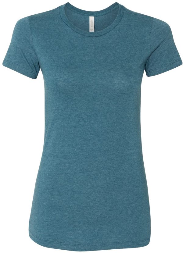 Am image of a Custom Bella and Canvas Ladies Slim Fit T Shirt in Heather Deep Teal!