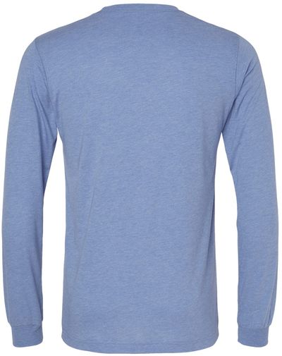 Am image of a Custom Bella and Canvas Triblend Long Sleeve T Shirt in Blue Triblend!