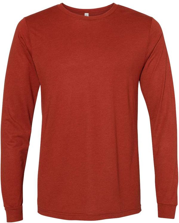 Am image of a Custom Bella and Canvas Triblend Long Sleeve T Shirt in Brick Triblend!