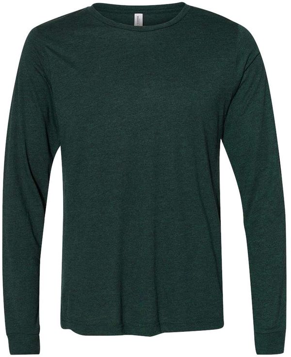 Am image of a Custom Bella and Canvas Triblend Long Sleeve T Shirt in Emerald Triblend!