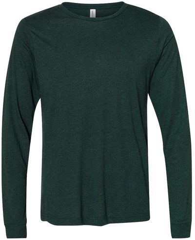 Am image of a Custom Bella and Canvas Triblend Long Sleeve T Shirt in Emerald Triblend!