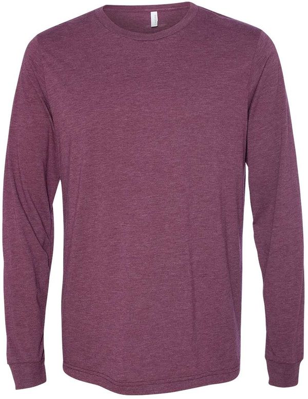 Am image of a Custom Bella and Canvas Triblend Long Sleeve T Shirt in Maroon Triblend!