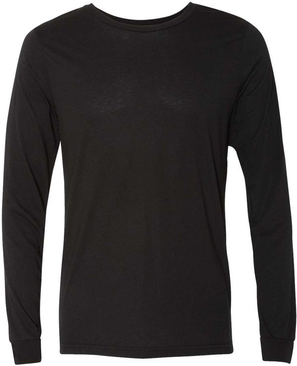 Am image of a Custom Bella and Canvas Triblend Long Sleeve T Shirt in Solid Black Triblend!