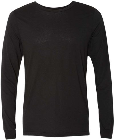 Am image of a Custom Bella and Canvas Triblend Long Sleeve T Shirt in Solid Black Triblend!