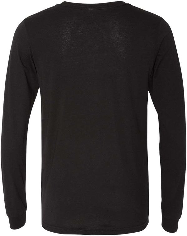 Am image of a Custom Bella and Canvas Triblend Long Sleeve T Shirt in Solid Black Triblend!