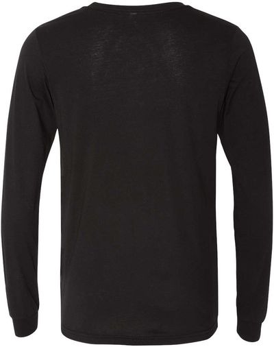 Am image of a Custom Bella and Canvas Triblend Long Sleeve T Shirt in Solid Black Triblend!