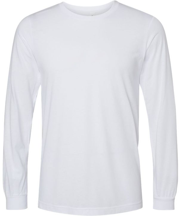 Am image of a Custom Bella and Canvas Triblend Long Sleeve T Shirt in Solid White Triblend!