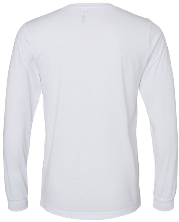 Am image of a Custom Bella and Canvas Triblend Long Sleeve T Shirt in Solid White Triblend!