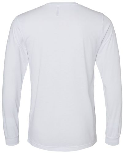 Am image of a Custom Bella and Canvas Triblend Long Sleeve T Shirt in Solid White Triblend!