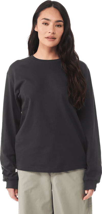 Am image of a Custom Bella and Canvas Unisex Heavyweight Long Sleeve T Shirt in Dark Grey!