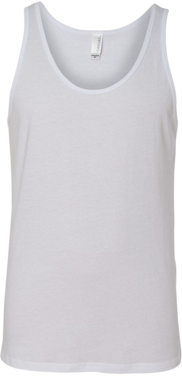 Am image of a Custom Bella and Canvas Unisex Jersey Tank in White!