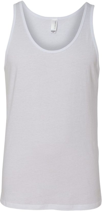 Am image of a Custom Bella and Canvas Unisex Jersey Tank in White!