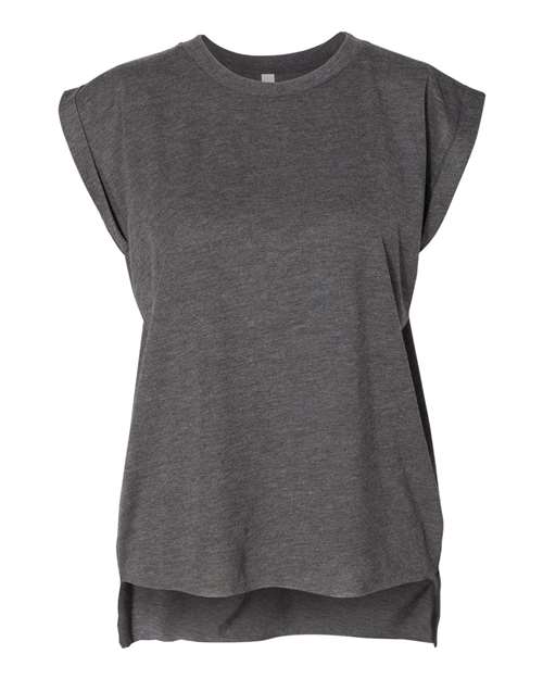 Bella and Canvas Womens Flowy Rolled Cuffs Muscle Tee in Dark Grey Heather