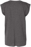 Am image of a Custom Bella and Canvas Womens Flowy Rolled Cuffs Muscle Tee in Dark Grey Heather!