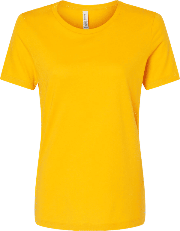 Am image of a Custom Bella and Canvas Womens Relaxed Jersey Tee in Gold!