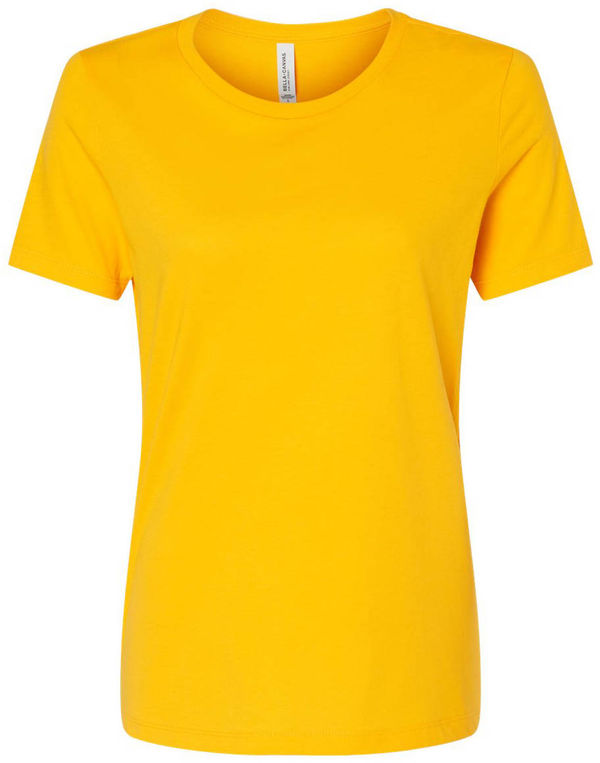 An image of a Custom Bella and Canvas Womens Relaxed Jersey Tee in Gold!
