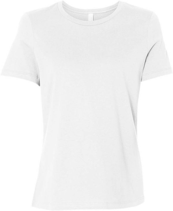 An image of a Custom Bella and Canvas Womens Relaxed Jersey Tee in White!