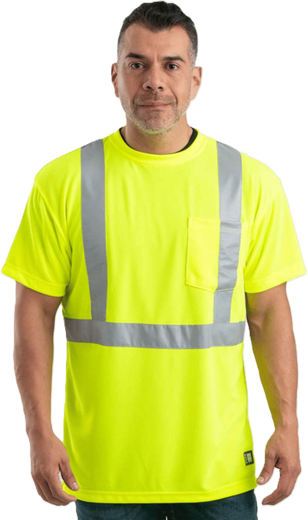 An image of a Custom Berne Hi Vis Class 2 Performance Pocket T Shirt in Yellow!