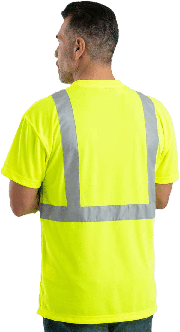 An image of a Custom Berne Hi Vis Class 2 Performance Pocket T Shirt in Yellow!