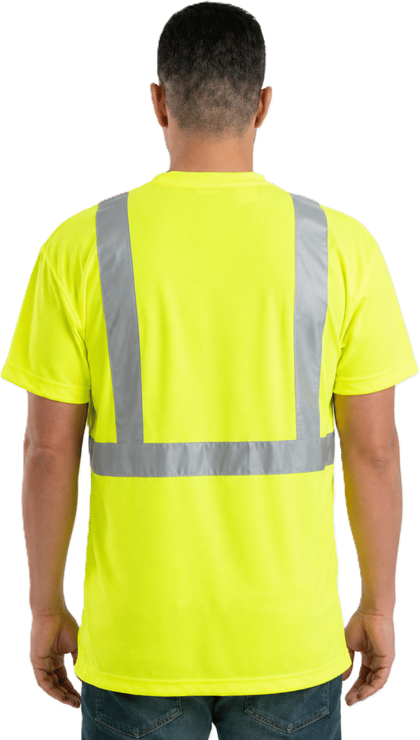 An image of a Custom Berne Hi Vis Class 2 Performance Pocket T Shirt in Yellow!