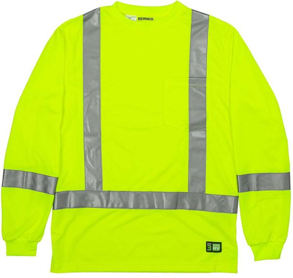 An image of a Custom Berne Hi Vis Class 3 Performance Pocket T Shirt in Yellow!