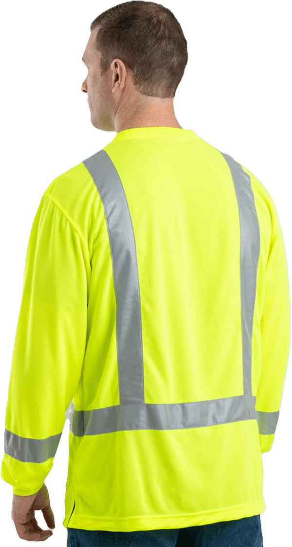 An image of a Custom Berne Hi Vis Class 3 Performance Pocket T Shirt in Yellow!