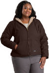 Am image of a Custom Berne Ladies Softstone Hooded Coat in Dark Brown!