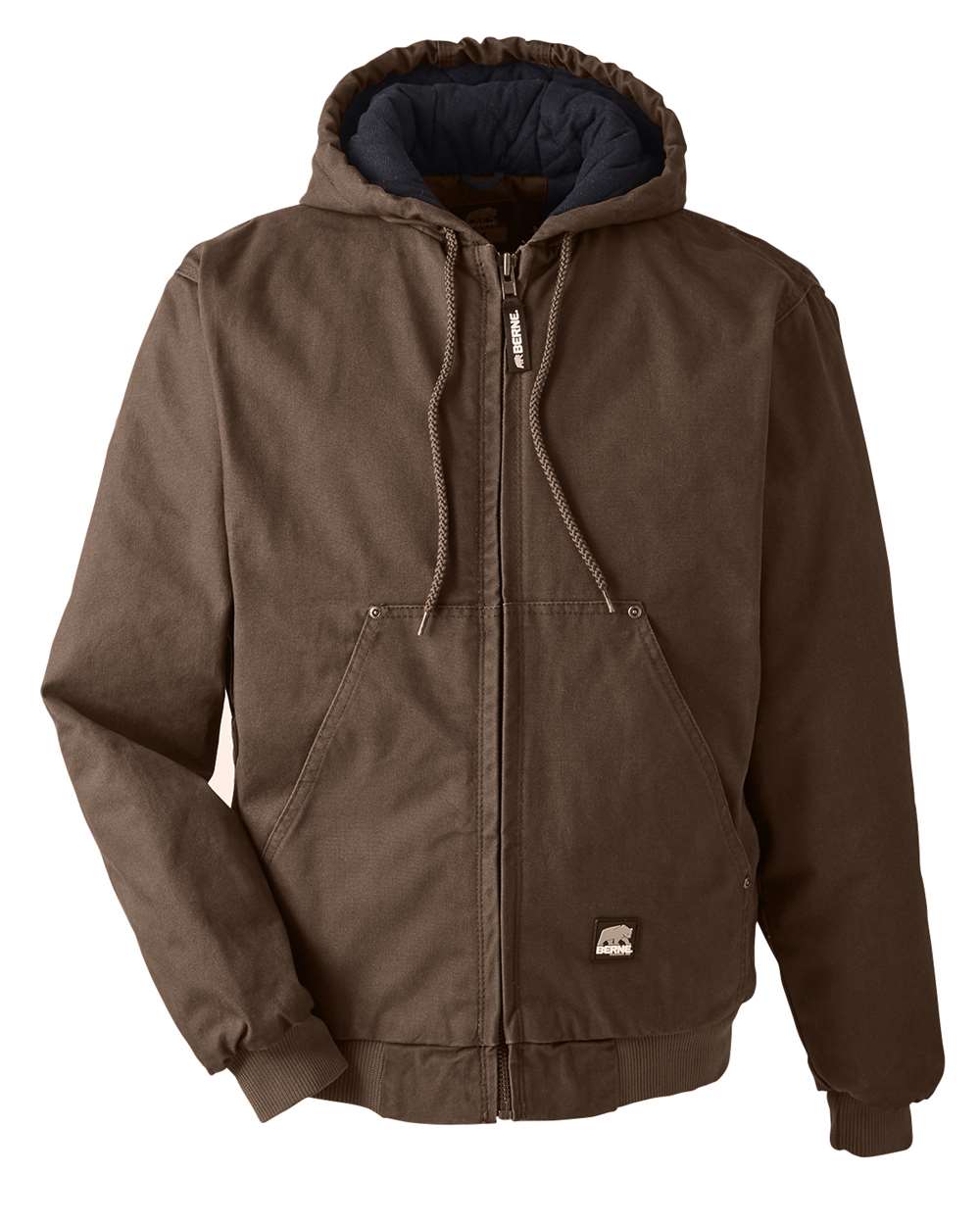 Berne Men's Highland Washed Cotton Duck Hooded Jacket in Bark